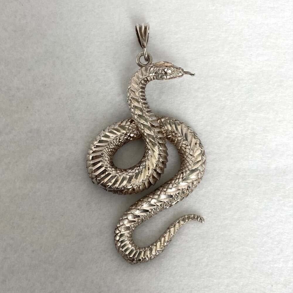 VTG Sterling Silver “1 Of A Kind” Large Diamond Cut Snake Serpent Pendant 29g - Picture 3 of 16